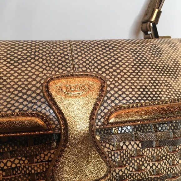 Tod’s Handbag Woven Leather Bronze Beige Small EUC - Picture 9 of 13